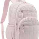 Bookbag for Women, Teen Girls Backpack for High School College Student, Puffer Quilted Back Pack Cute Laptop Backpack 17.3in for Work Travel Mom Casual, Pink