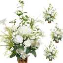 Ling's moment 17.5" Tall Free Standing Artificial Flowers Arrangements 4 pcs Fall Wedding Aisle Runner Chair Decorations Lily of The Valley Ceremony Reception Rose Floral Party Outdoor Centerpieces (Wht-lily White & Olive)