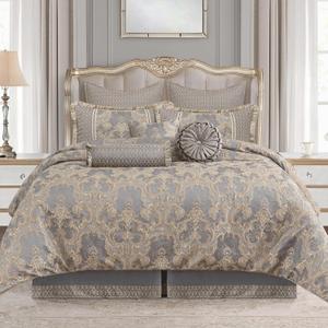 Loom and Mill 9-Piece Jacquard Comforter Set King, Royal Elegant Damask Design Comforter Sets, Luxury Bedding Set with Bed Skirt, Euro Shams, Decorative Pillows, All Season(Gray+Beige Brown, King)