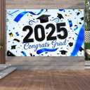 Congrats Grad Class of 2025 Graduation Decorations Backdrop 71x43 Inch Graduation Sign Backdrop Congratulations Blue graduation Decorations Party Banner