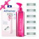 Athena Club Women's Razor Shave Kit, 1 Rose Razor Handle + 6 Blade Refills + Super Pink Glossy Shave Oil