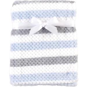 Hudson Baby Unisex Baby Plush Waffle Blanket, Blue Gray Stripe, One Size