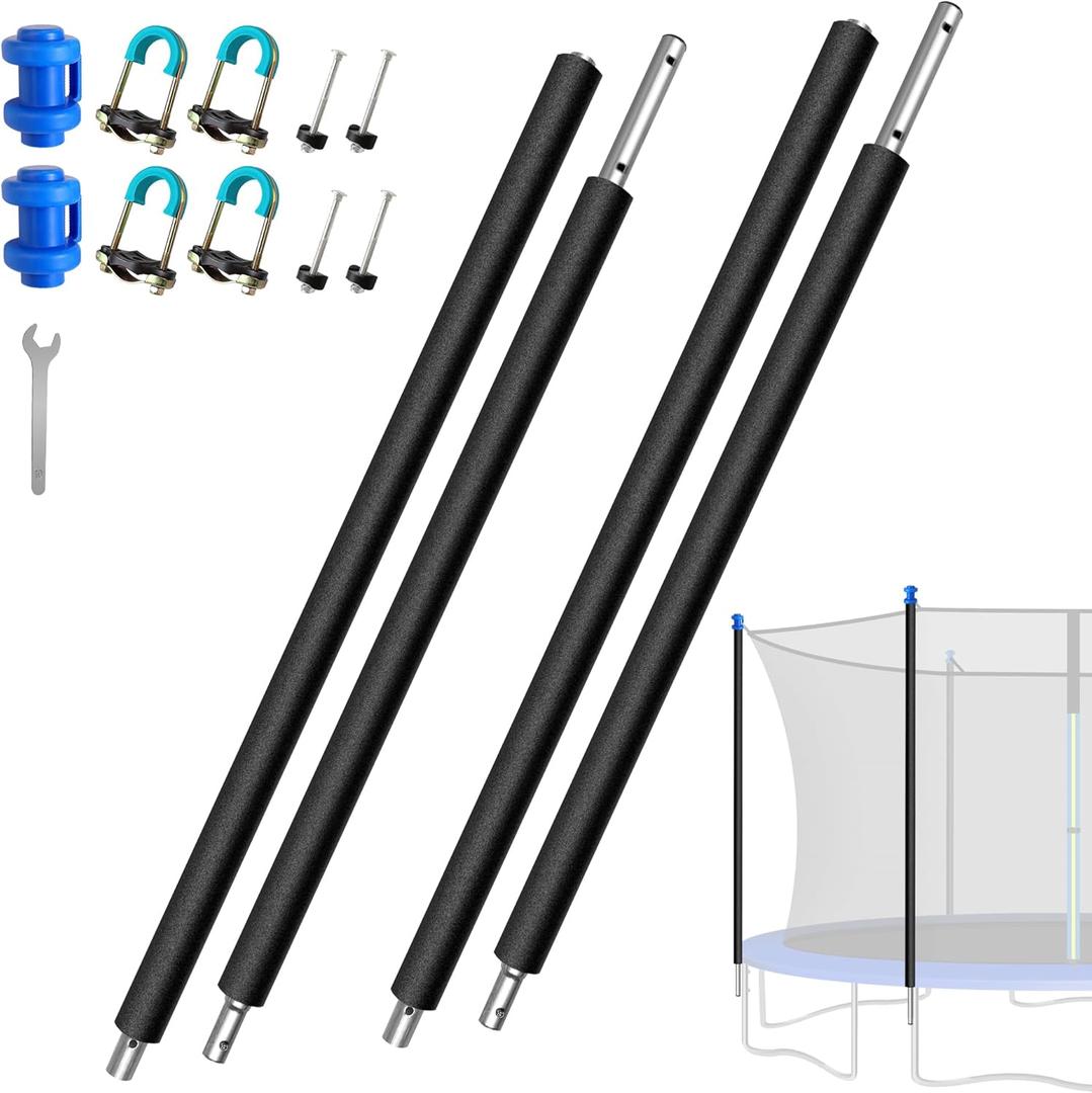 2PCS Trampoline Replacement Poles-Universal Trampoline Replacement Enclosure Pole Kit with Foam SleevesPole Caps & Hardware for 2 Installation Methods, Fits 8-16FT Straight Pole Trampolines Frame