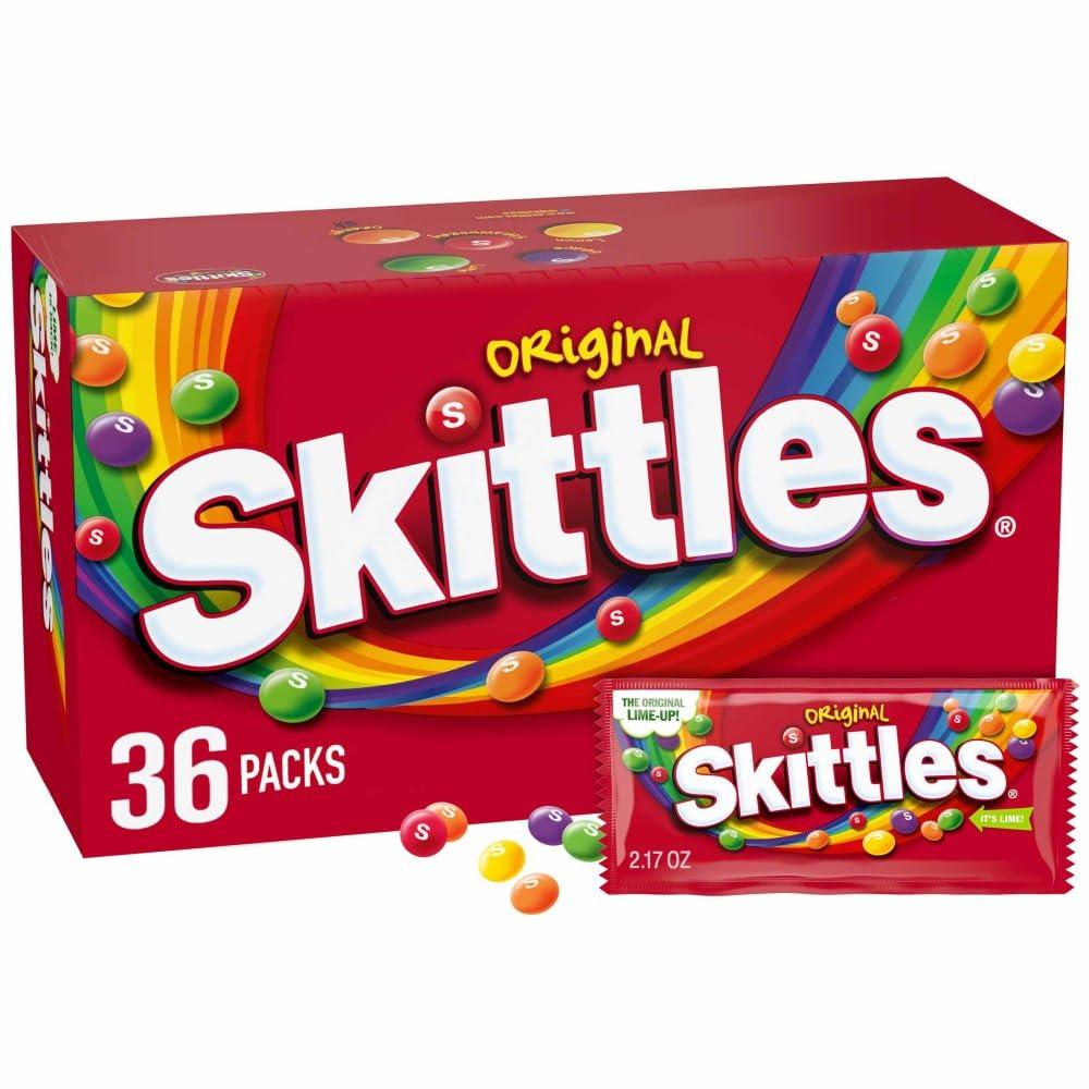 SKITTLES Original Chewy Candy, Full Size 2.17 oz Individually Wrapped Packs of Full Size Candies 36 Count (EXP 09/28/26)