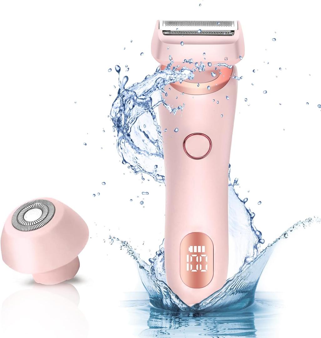 Electric Shaver Razors for Women 2-in-1 Electric Razor for Womens Legs Underarm Face Hairs,Wet Dry Use Rechargeable Bikini Trimmer Hair Removal with Detachable Head,Painless IPX7 Waterproof Pink