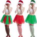 Women Christmas Red and Green Tutu Skirt with Sock Set, Adult Christmas Tutu Custome Accessories for Xmas Party (Green)