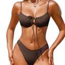 Jillumi Bikini Sets for Women Underwire Bathing Suit Two Piece Swimsuit High Cut Cheeky Cute Swimwear Coffee, S