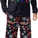 RAISEVERN Mens Christmas Pajamas Set Ugly Pjs Pants and Long Sleeve Shirts Xmas Sleepwear with Pockets (XX-Large, C1-christmas Lights)