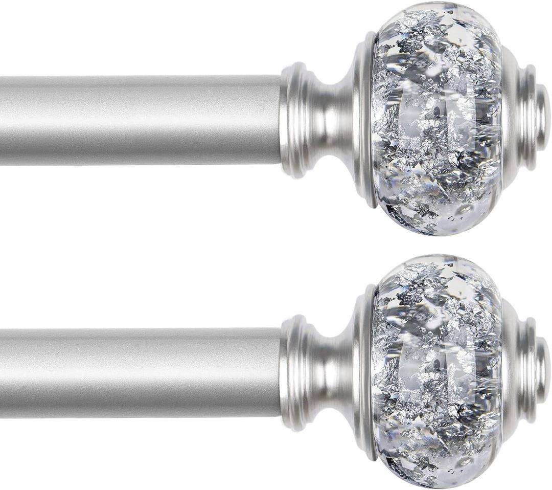 2 Pack Curtain Rods, 1 Inch Telescoping Drapery Rod 28 to 48 inch (2.3 to 4ft), USFOOK Curtain Rods for Windows 16 to 44 Inches, Silver Translucent Finials