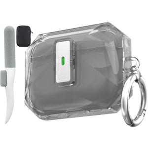 Valkit for Clear Apple Airpods Pro 3 Cases Lock 2025,Soft TPU Transparency Air pods Pro 3 Generation Cases iPods Pro 3 Earbuds Case Keychain for Man Women(Black)