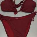 Eomenie Womens Ribbed Bikini Set Sexy Halter Triangle Top Swimsuit Tie Side Two Piece Bathing Suit Moderate Coverage (Medium, Wine Red Ribbed)