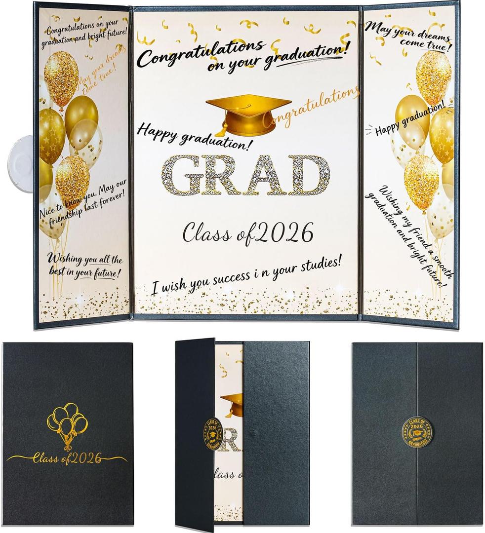 2 x Black Gold Graduation Signature Book, 3-Panel Class of 2026 Graduation Party Guest Book for Graduation Party Decorations High School College Graduations Decor for Him Her
