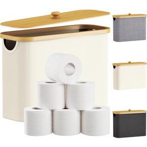 Lifewit Toilet Paper Storage Basket with Bamboo Lid, Holds 9 to 12 Rolls, Free Standing Toilet Paper Holder Stand, Bathroom Organizer Box Container Cabinet Bin, Medium, 1 Pack, White (23L)