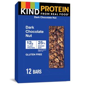 KIND Protein Snack Bar, Dark Chocolate Nut, Healthy Snacks, Gluten Free, 12g Plant Protein, 12 Count, Best By: 20 AUG 2026
