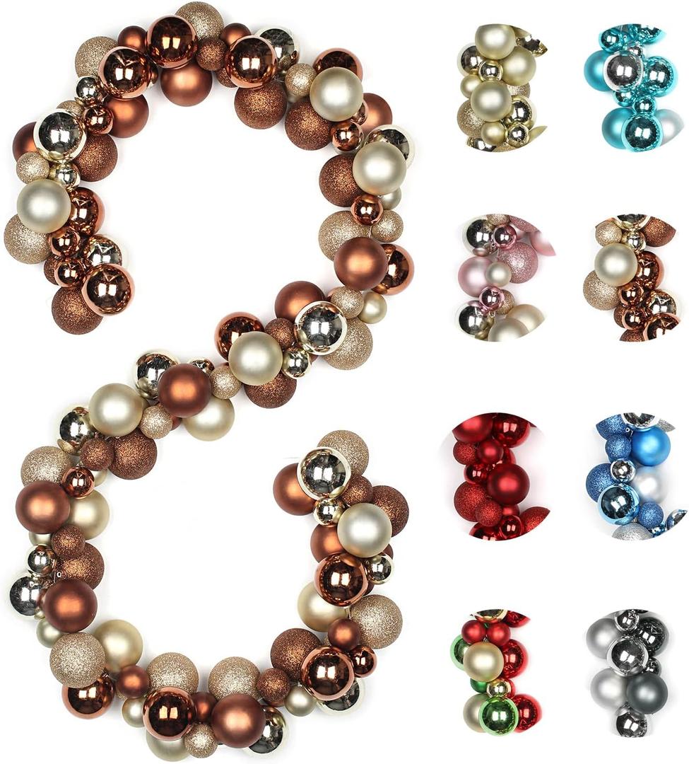 6 FEET Christmas Ball Garland Ornaments Shatterproof Xmas Hanging Balls Decorations for Home Indoor Outdoor Mantel Holiday Party Wedding Tree - Bronze Champagne Gold