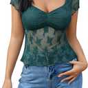 Avidlove Women Mesh Sheer Sexy Top Square Neck Camisole Lingerie Short Sleeve Tank (Green)