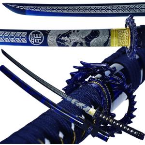 Kamaiwo-1045/ 1060 Clay Tempering high Carbon Steel Hademade Heat Tempered Full Handmade Hand Forged Japanese Katana Authentic ，Full Tang, Functional, Practical Blue