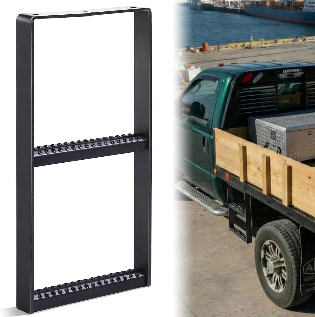 Outus 24.4 x 12.6 Inch Two Rung Steel Pickup Truck Tire Step Heavy Duty Truck Wheel Tire Step for Heavy Duty Pickup Cargo Vans Flatbeds Trailers