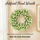 24 Inch Whitepink Artificial Forsythia Silk Front Door Wreath | Beautiful whitepink silk flower summer wreath, decor for wall, farmhouse indoor & outdoor home decoration