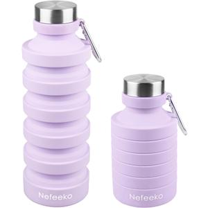 Nefeeko Collapsible Water Bottle, Reuseable BPA Free Silicone Foldable Water Bottles for Travel Gym Camping Hiking, Portable Leak Proof Sports Water Bottle with Carabiner (Taro Purple-27oz)