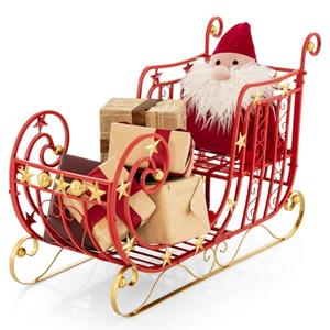 Red Santa Sleigh with Large Cargo Area for Gifts Metal Christmas Holiday Decor