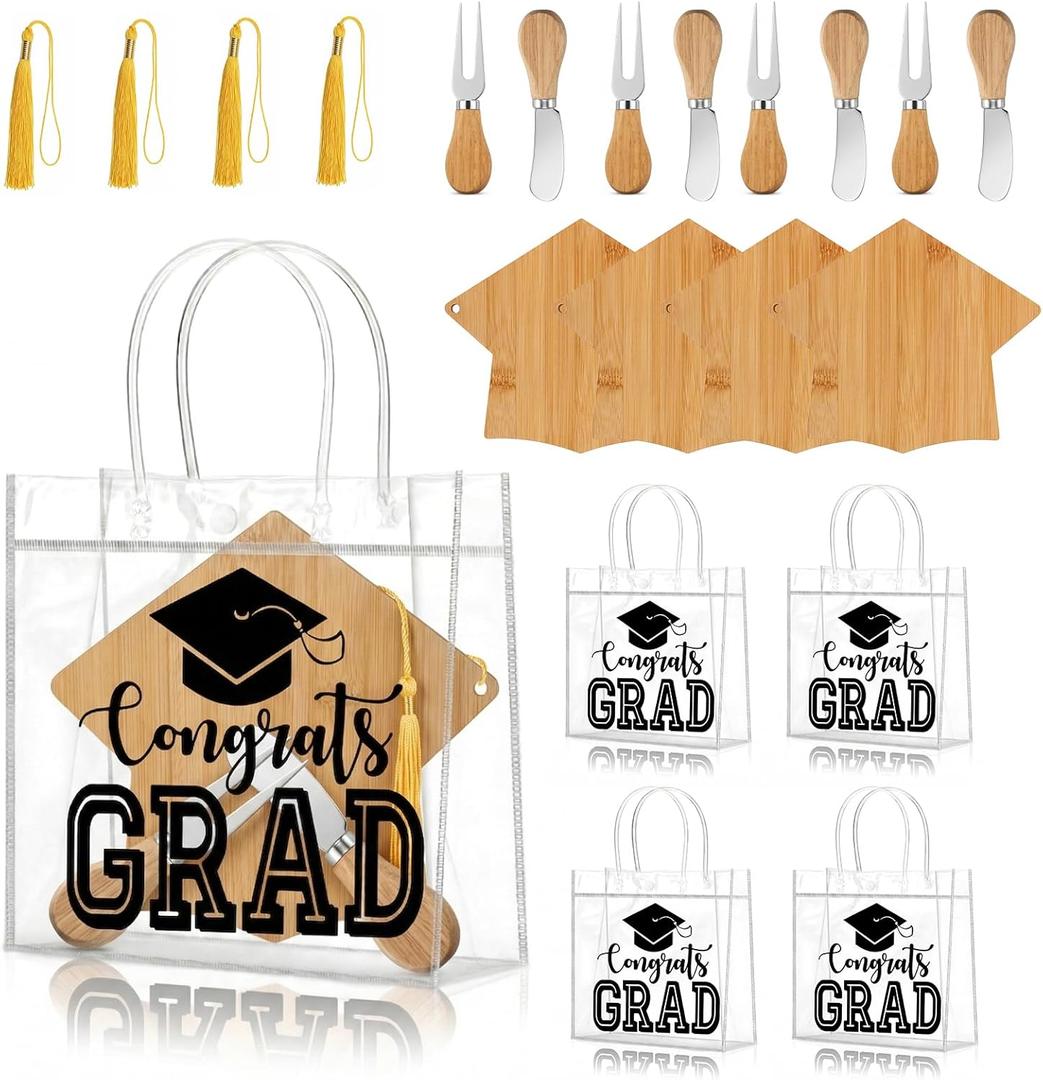 16Pcs Class of 2026 Graduation Charcuterie Board Gift Set Bulk Bamboo Cheese Board with Cheese Knives Congrats Grad Party Favors Supplies for College High School Graduation Gifts