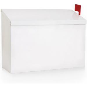 Wall Mount Mailbox for Outside with Flag, Galvanized Steel Mail Box for Post Outdoor, Large Capacity Rust-Proof Metal Postbox for House, with 3 Sets Mailbox Numbers, 14.2"x9.5"x4" White