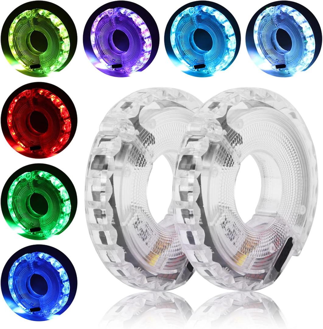 USB Rechargeable 7 Color LED Bike Wheel Lights - 15 Modes Cycling Hub Lights for Night Riding