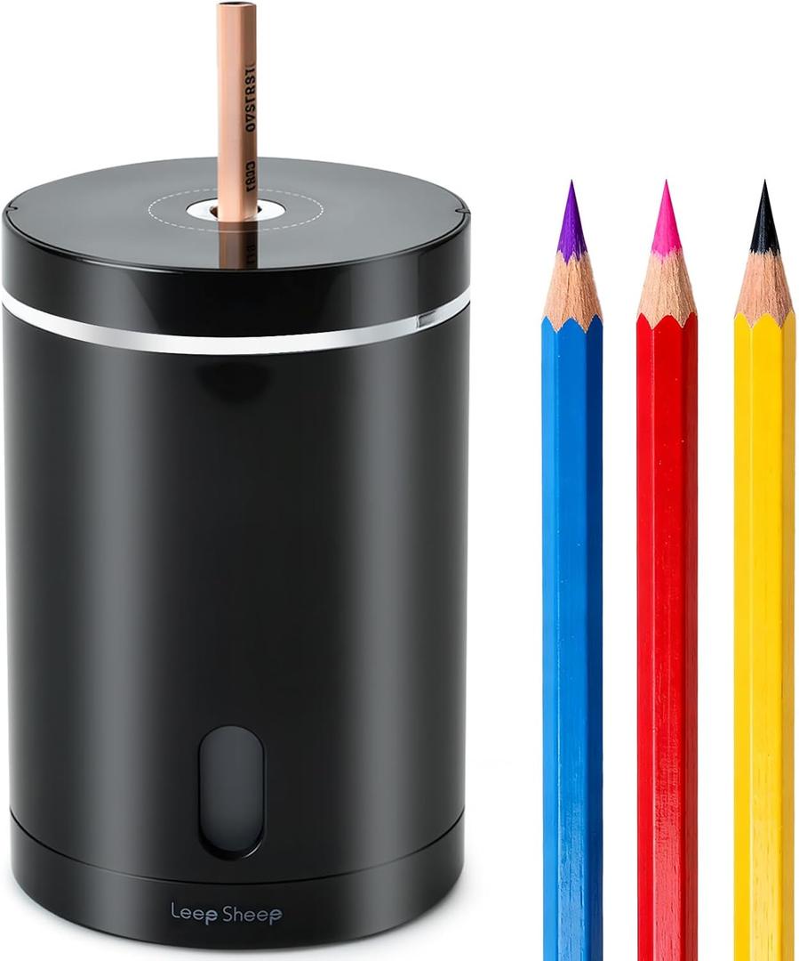 Electric Pencil Sharpener, Fully Automatic Pencil Sharpener with Auto in and Out, Rechargeable and Hands-Free for Standard 6-8mm Pencils, Perfect for Classroom (Black and Silver)