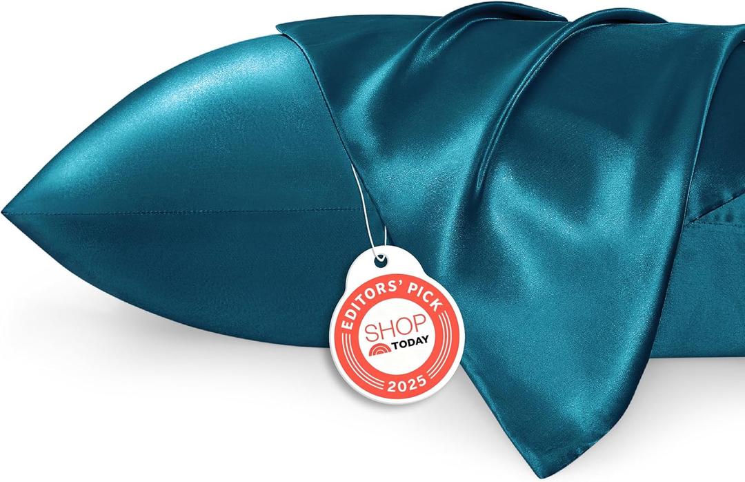 Bedsure King Size Satin Pillowcase Set of 2 - Teal Silky Pillow Cases for Hair and Skin with Envelope Closure, Similar to Silk Pillow Cases, Gifts for Women Men, 20x36 Inches, 2pcs