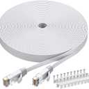 BUSOHE Cat6 Ethernet Cable 60 FT White, Cat-6 Flat Computer Internet LAN Network Ethernet Patch Cable Cord, Faster Than Cat5e/Cat5, LAN Wire with RJ45 Connectors - 60 Feet
