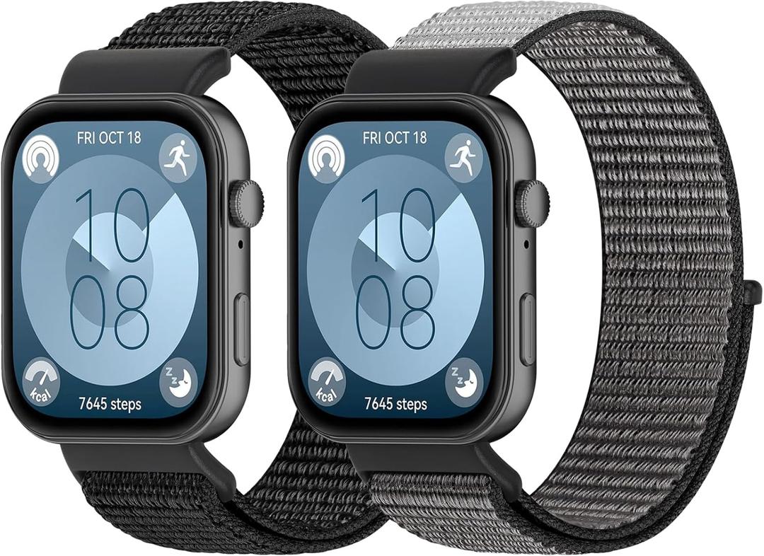 Nylon Watch Bands Compatible for Huawei Watch Fit 3/Fit 4/ Fit 4 Pro, 2 Pcs Adjustable Breathable Sport Loop Wristband Replacement Straps for Women Men