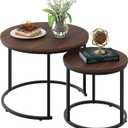 aboxoo Coffee Table Nesting Side Round Set of 2 End Table Top Sturdy Metal Frame Desk Centerpiece Living Room Bedroom Apartment Modern Industrial Simple Nightstand (Black Brown)