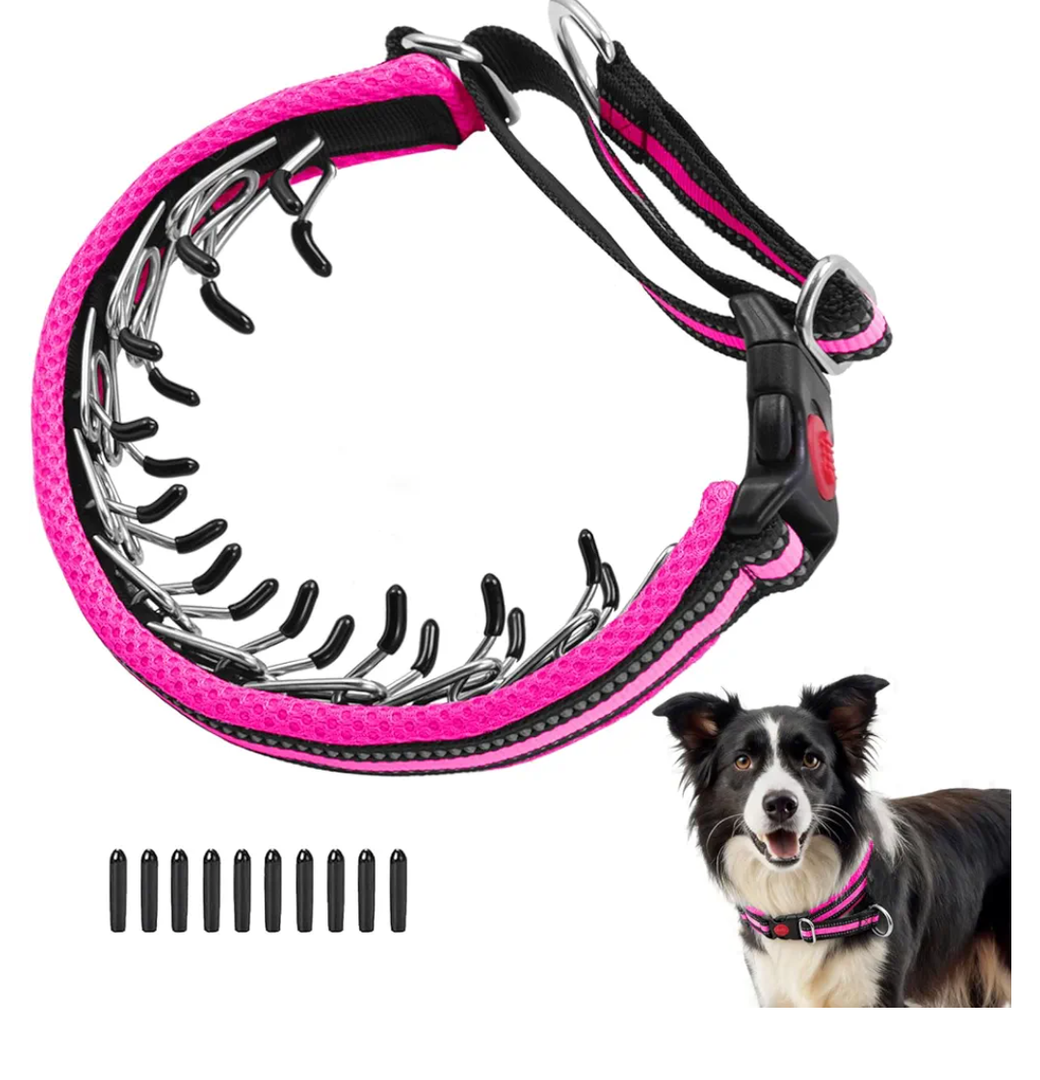 Martingale No Pull Dog Collar for Large Medium Small Dogs, Heavy Duty Nylon Adjustable Reflective Anti Pull Slip Collar with Buckle for Training Walking Hunting L Hot Pink