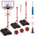 5 in 1 Kids Basketball Hoop and T Ball Set, Adjustable Height Basketball Stand, Pool Basketball Hoop, T Ball Set for Toddlers, Outdoor/Indoor Toys for Boys Girls Kids