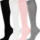 Breslatte Cotton Compression Socks for Women Men 8-15 mmHg Comfort&Mild Knee High Wide Calf Support Travel Pregnancy, Large-XL