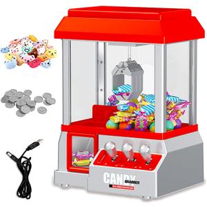 POCO DIVO Classic Claw Machine Arcade Grabber, Plushies Gift Candy Prize Figures Capsules Dispenser, Adjustable Game Music Token Slot Play, Battery USB Power Treats Crane, Kids Boys Girls Vending Toy