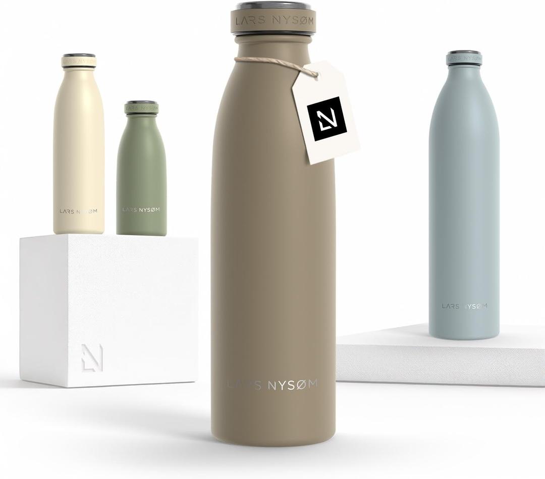 LARS NYSM Stainless Steel Insulated Water Bottle 12oz 17oz 25oz 34oz 51oz | Insulated Thermo Flask for Hot and Cold Beverages | Leakproof Drinking Bottle (Taupe Brown, 17oz) (16.9 Ounces)