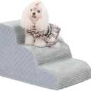 Dog Stairs Ramp for Couch 15.7" H, 3-Step Pet Stairs for Small Dogs with High Density Foam, Dog Slope Stairs with Durable Non-Slip Bottom for Puppy Grey