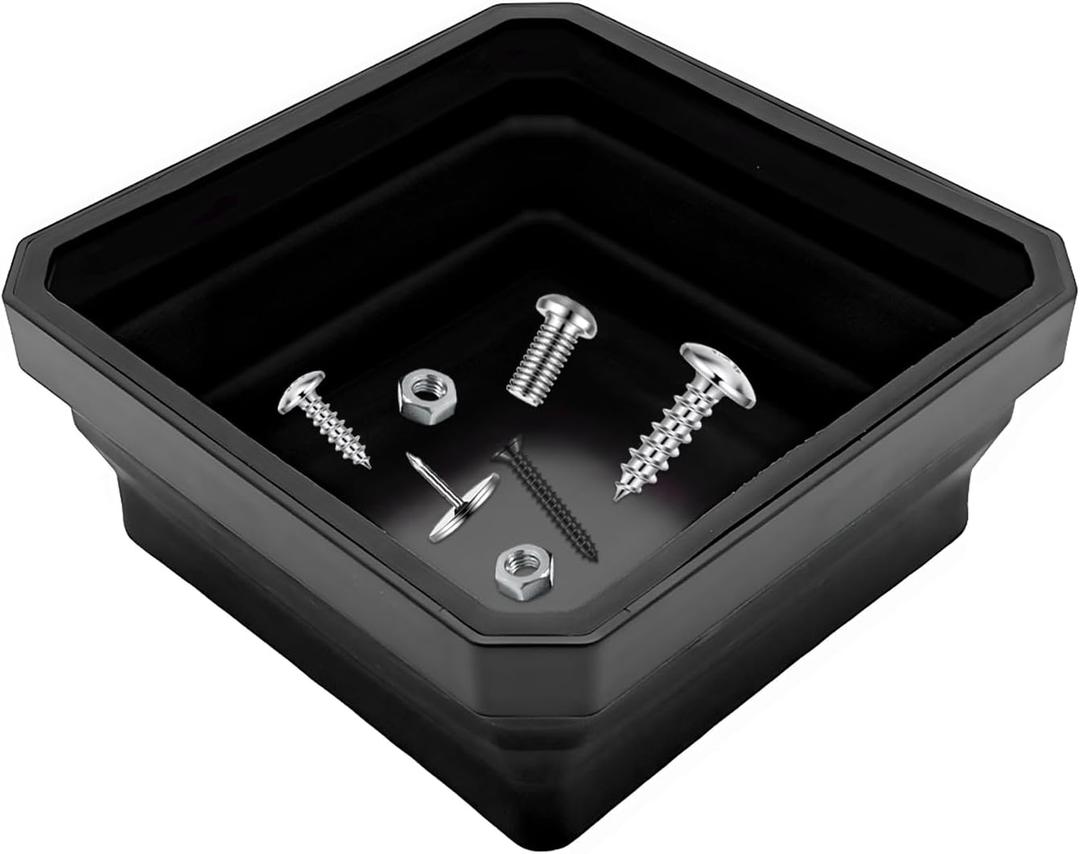 Collapsible Magnetic Parts Tray, 4.5" Square Metal Parts Organizer with Dual-Sided Magnetic Base, Foldable Tools Tray Silicone Storage Bowl for Screws Bolts Nuts Washers Pins (Black)