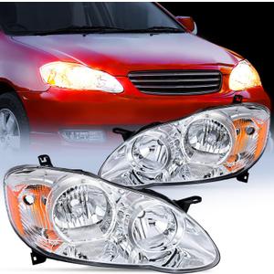 Nilight Headlight Assembly for 2003 2004 2005 2006 2007 2008 Toyota Corolla Headlamps Replacement Chrome Housing Amber Reflector Driver and Passenger Side