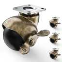 2 Inch Antique Brass Ball Casters, Vintage Caster Wheels, Swivel Plate Caster with Brake, Set of 4 Furniture Wheels for Sofa, Coffee Table, Cabinet, Kitchen Cart