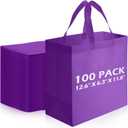 Reginary Reusable Totes Bags - 100 Pcs Non Woven Grocery Handle Bags for Shop Events & Retail Store(Purple)