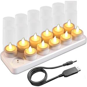 EuroFone 12PCS Tea Lights Candles,Rechargeable Tea Lights Flameless Candles, Flameless Small Candles with Charging Base for Room Restaurant Lantern Wedding Christmas Decorations