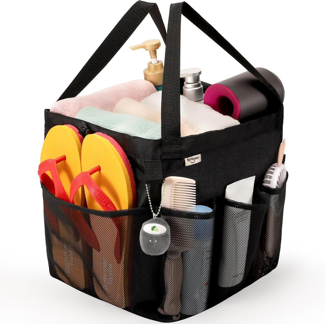 Mesh Shower Caddy Portable, Dorm Room Essentials for College Students, Large Capacity with 8 Pockets Shower Bag for Camping,Swimming,Gym,Travel