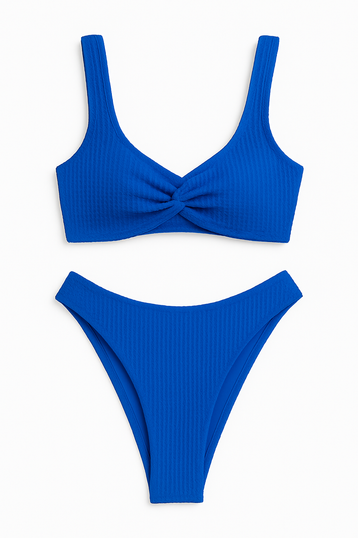 Soly Hux Ribbed Bikini Sets Scoop Neck Cheeky Swimsuit Textured Two Piece Bathing Suit (Blue, S)
