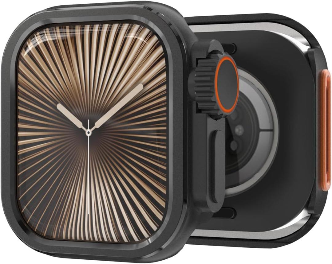 Metal Case for Apple Watch Series 10 46mm, [Turn into Ultra Style] Rugged Protective Bumper with Raised Edge Screen Protection for iWatch 46 mm with Back Cover, Black