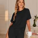 Ekouaer Womens Pajama Sets Short Sleeve Lounge Sets 2 Piece Pjs Tops and Shorts Outfits Matching Loungewear with Pockets, M