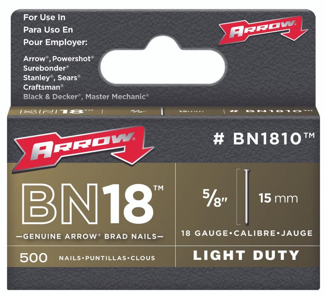 Arrow Fastener BN1810CS Brad Nails - 18 Gauge, 5/8 in, Brown, 1000 Count, for Trim & Molding