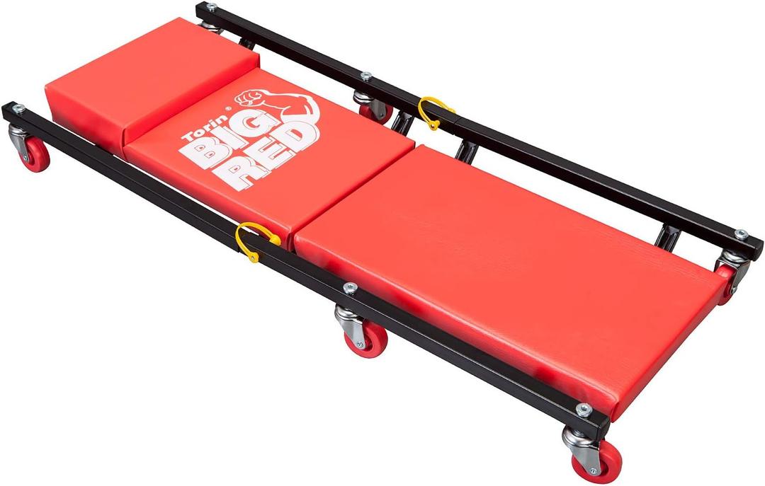 BIG RED 2-Piece Rolling Garage/Shop Creeper: 36" Padded Mechanic Cart with Headrest and 6 Casters, Red